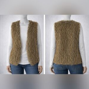 Women’s Faux Fur Vest Brown Fuzzy Sleeveless Lined Open Front Cozy Fall Winter M